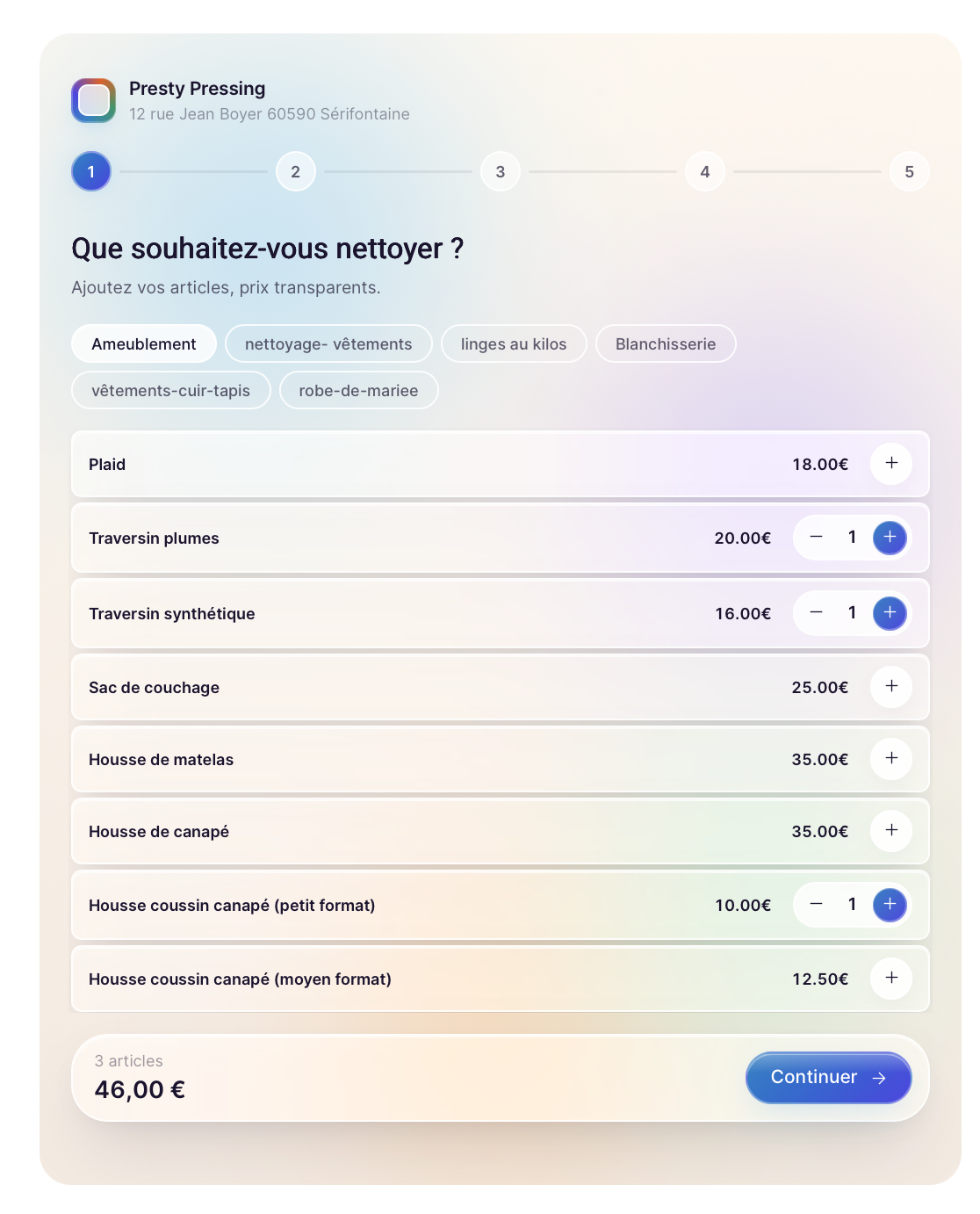 Tunnel de commande PressFlow, sélection des articles