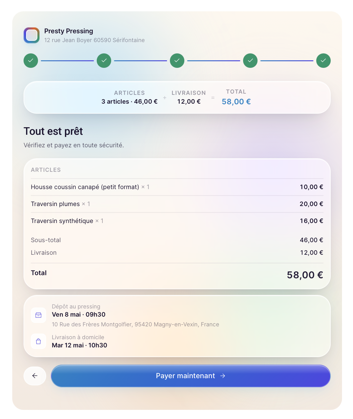 Récapitulatif & paiement