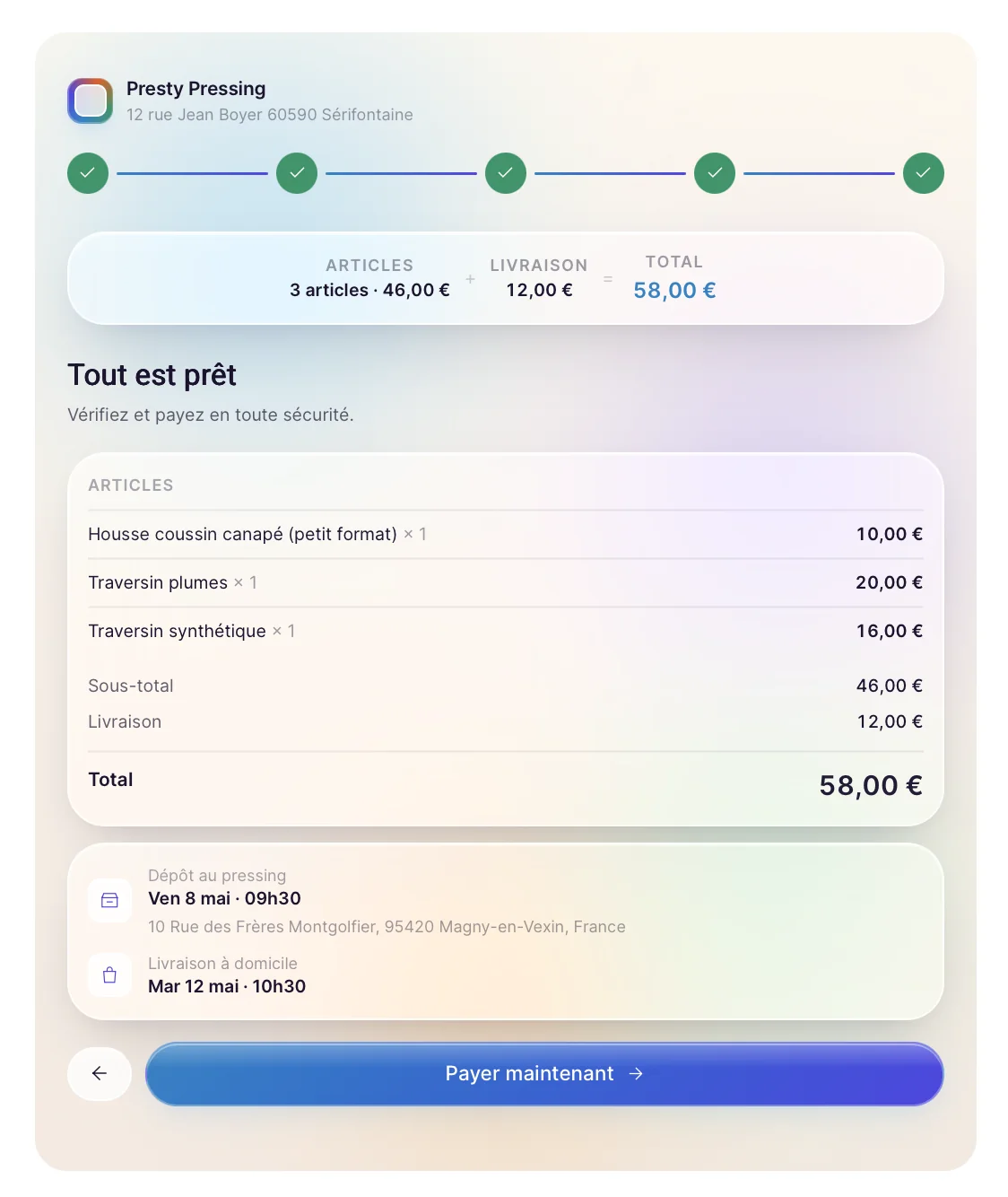 Récapitulatif & paiement