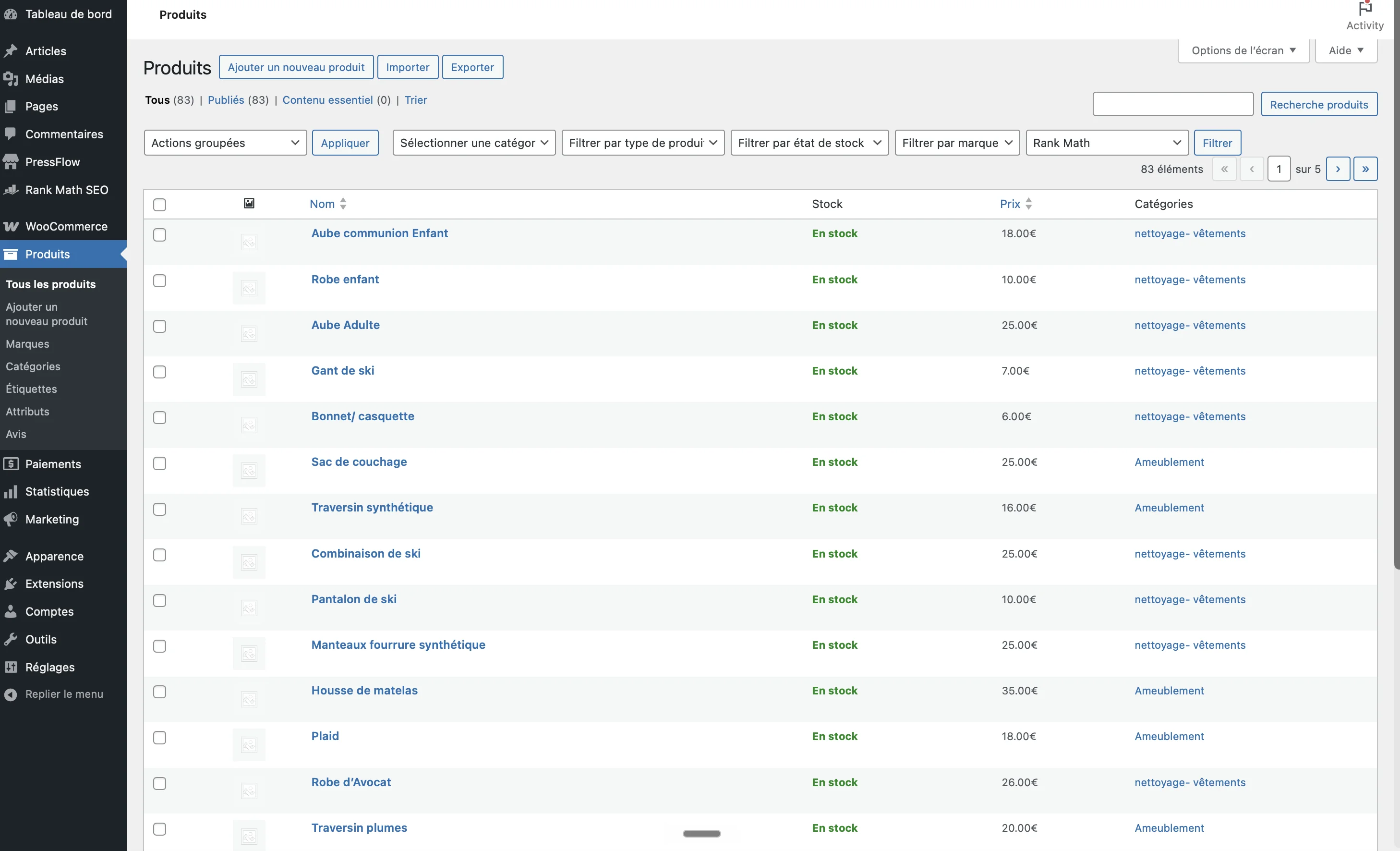 Liste des produits WooCommerce : vos articles pressing tels qu'ils apparaissent dans le tunnel